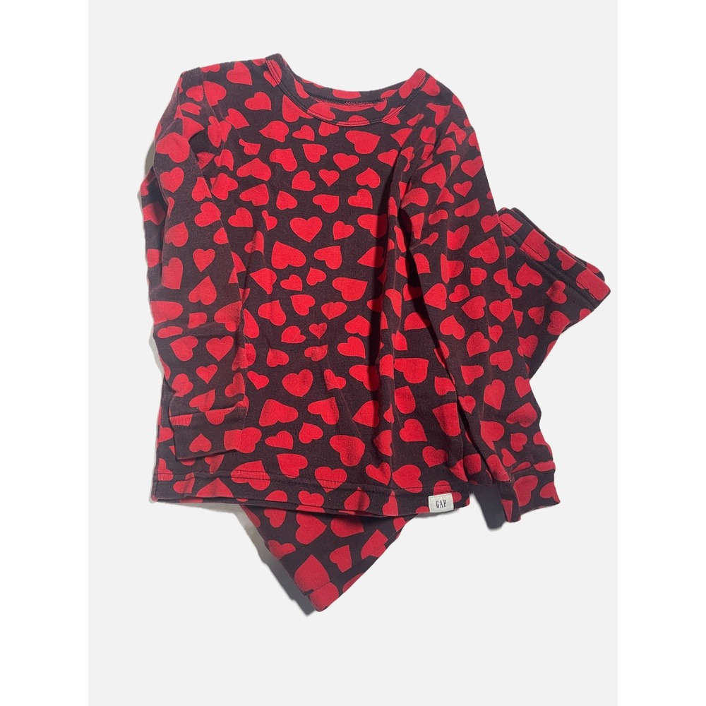 Gap Pajama Set Kids 5T Red Heart Print Snug Fit Cotton Sleepwear Valentine